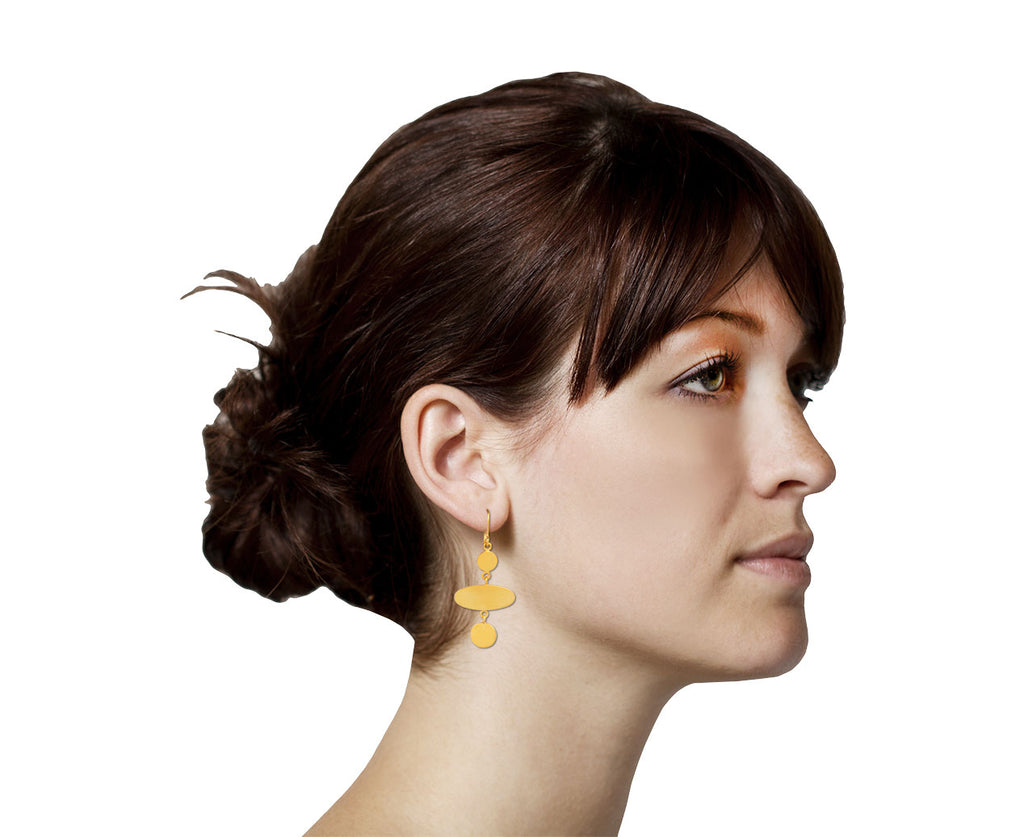 Jane Diaz Gold Plated Ellipse Disc Drop Earrings - Profile