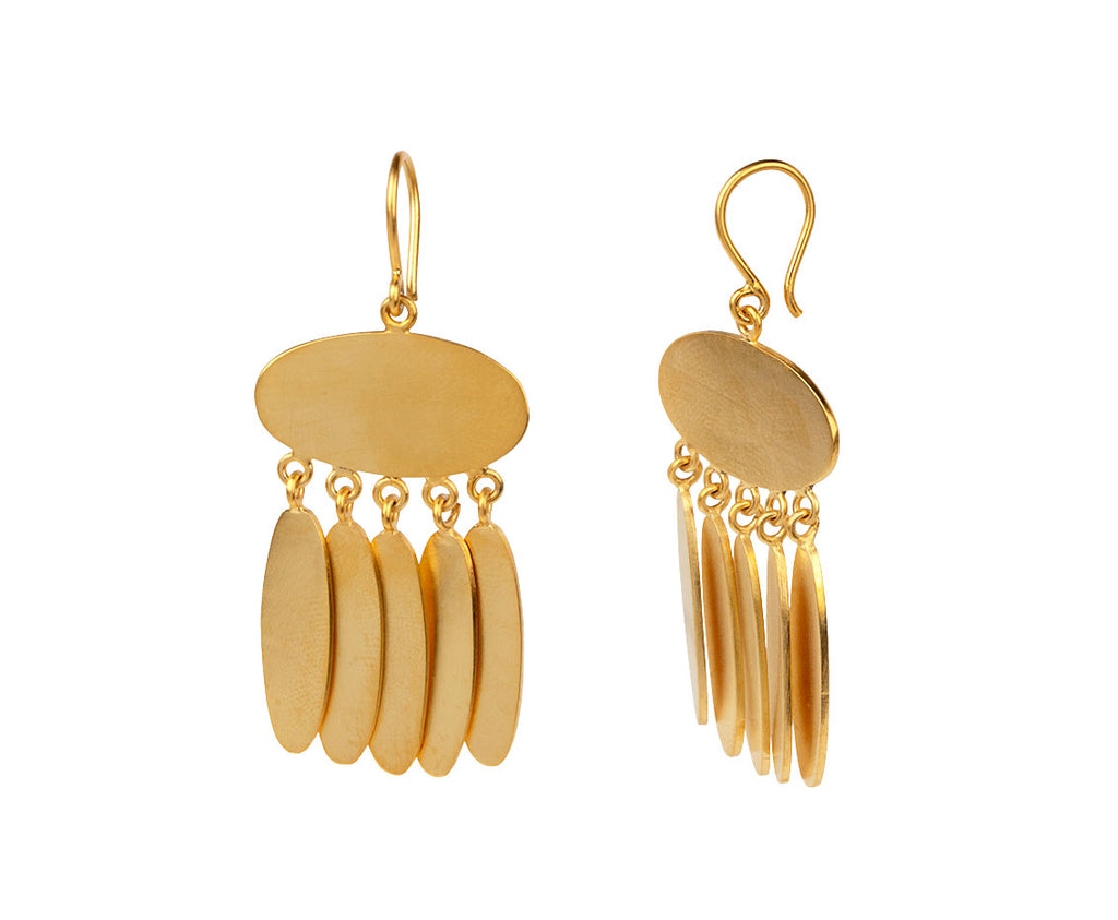 Jane Diaz Gold Plated Oval Drop Fringe Earrings - Closeup