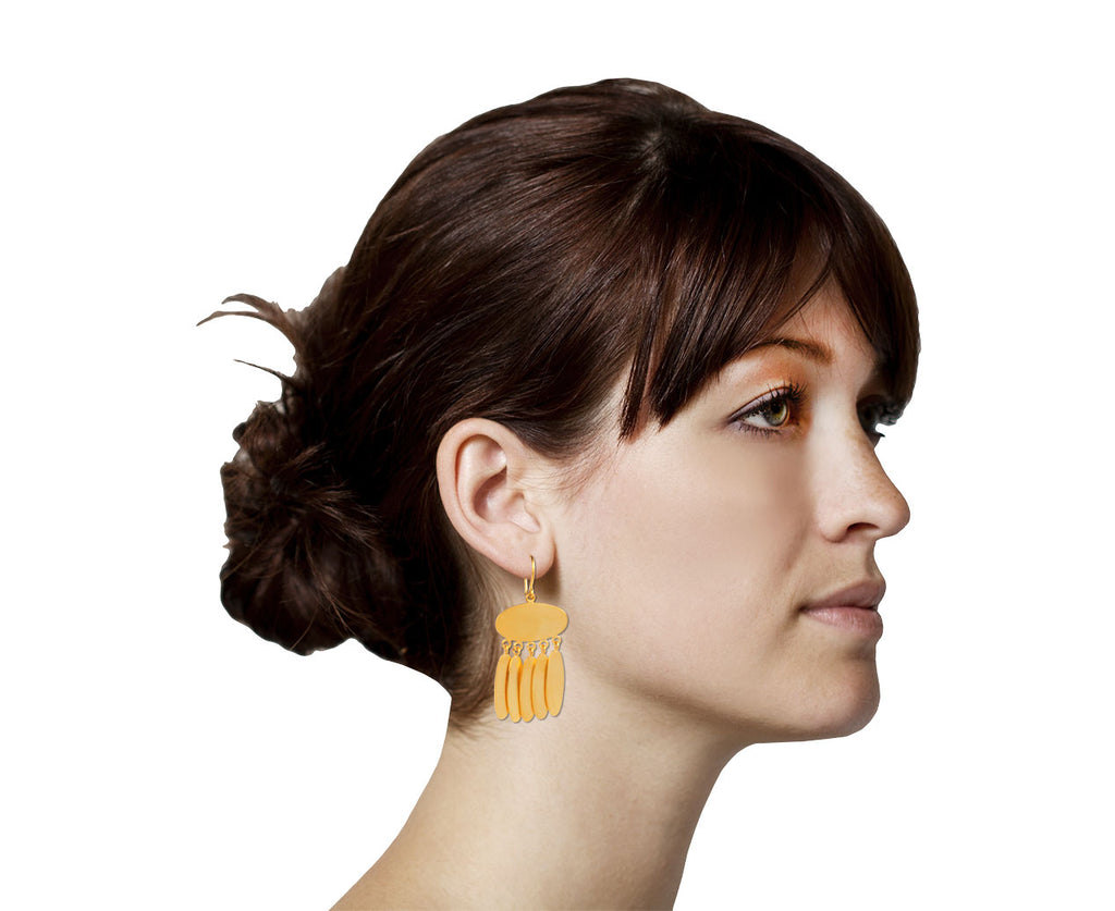 Jane Diaz Gold Plated Oval Drop Fringe Earrings - Profile