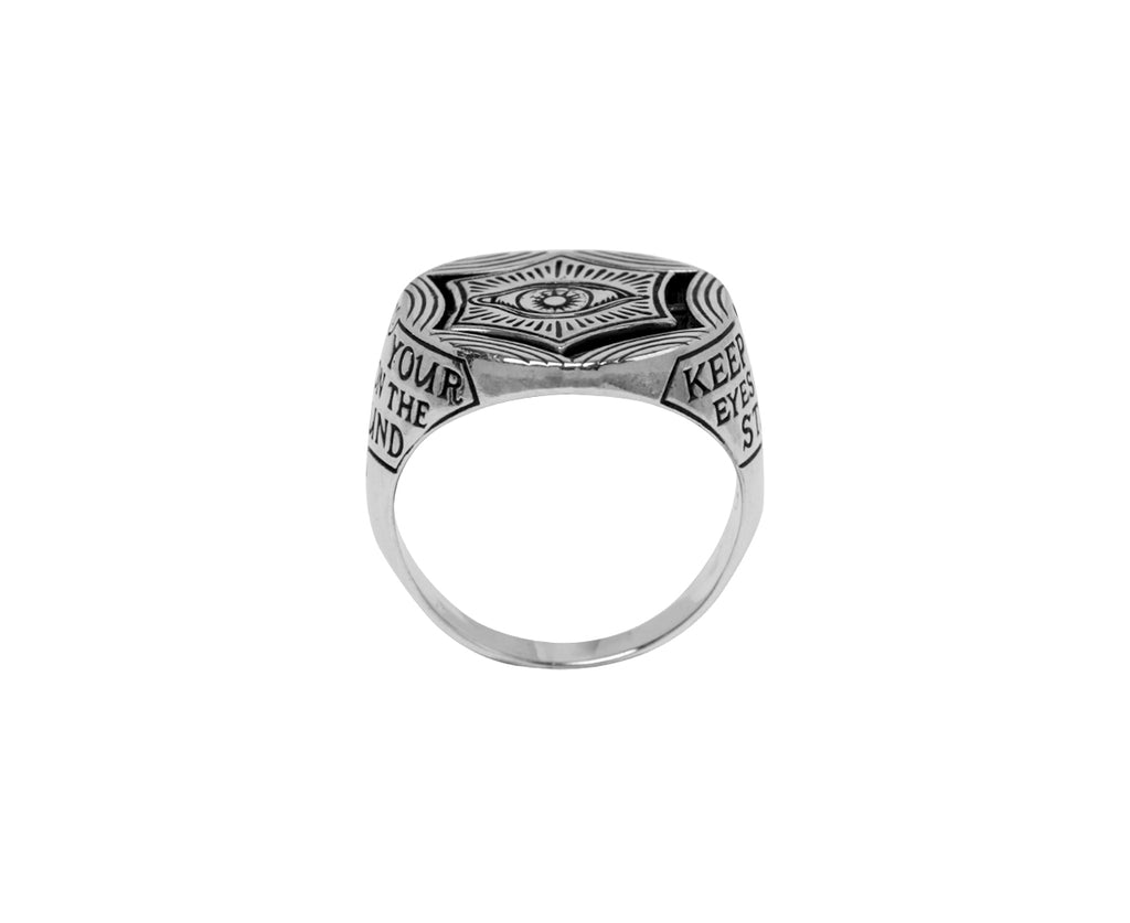 Digby & Iona Eyes and Stars Signet Ring - Top Down