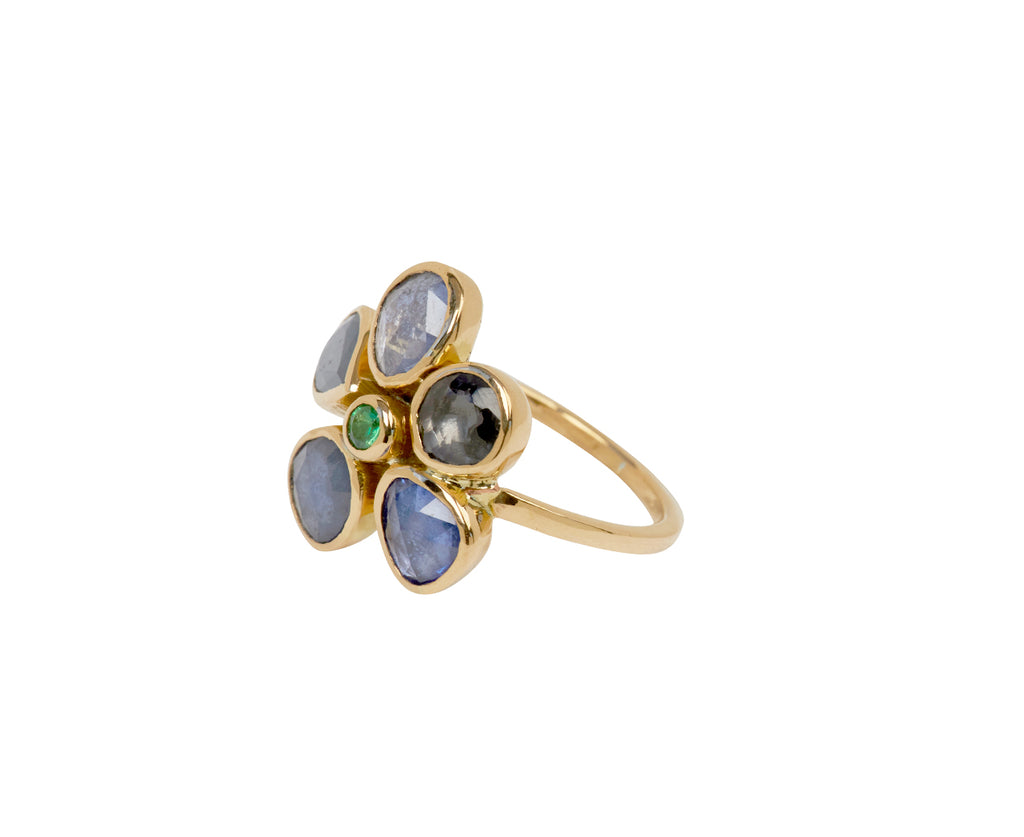 Blue and Green Bague Fleur Ring