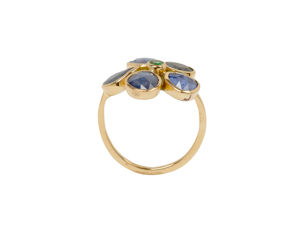 Blue and Green Bague Fleur Ring