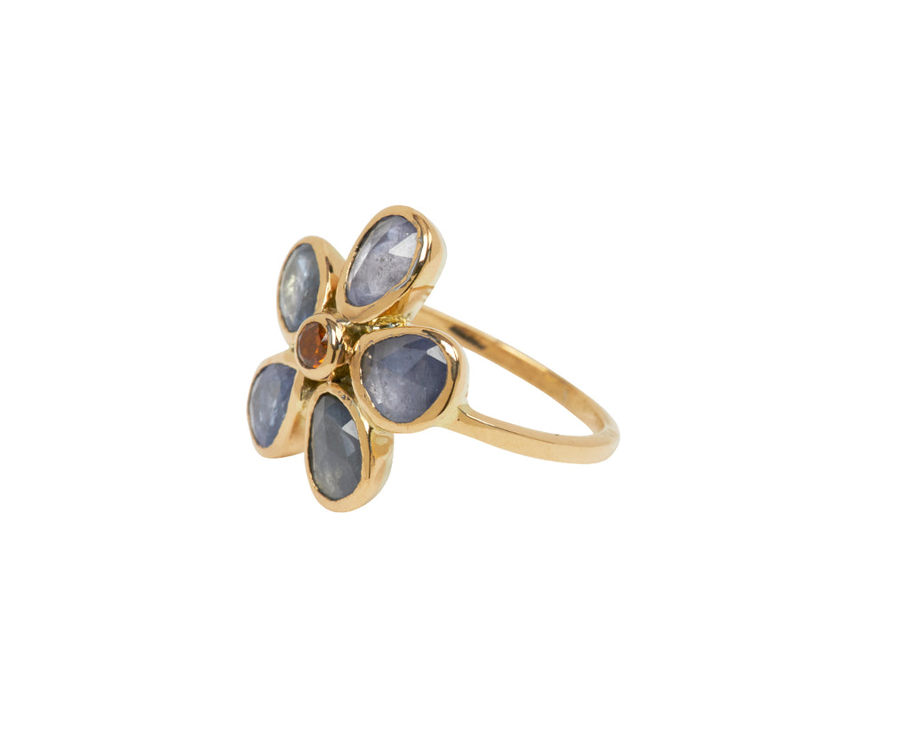 Blue and Orange Sapphire Bague Fleur Ring