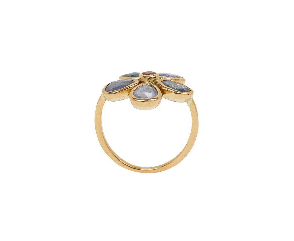 Blue and Orange Sapphire Bague Fleur Ring