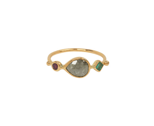 Spinel, Diamond and Emerald Simple Ring