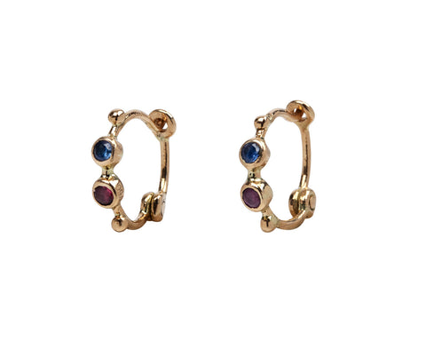 Blue Sapphire and Ruby Bo Anneaux Hoop Earrings