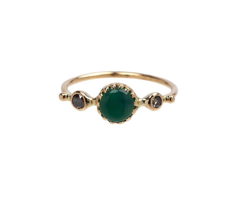 Green Onyx and Diamond Simple Ring