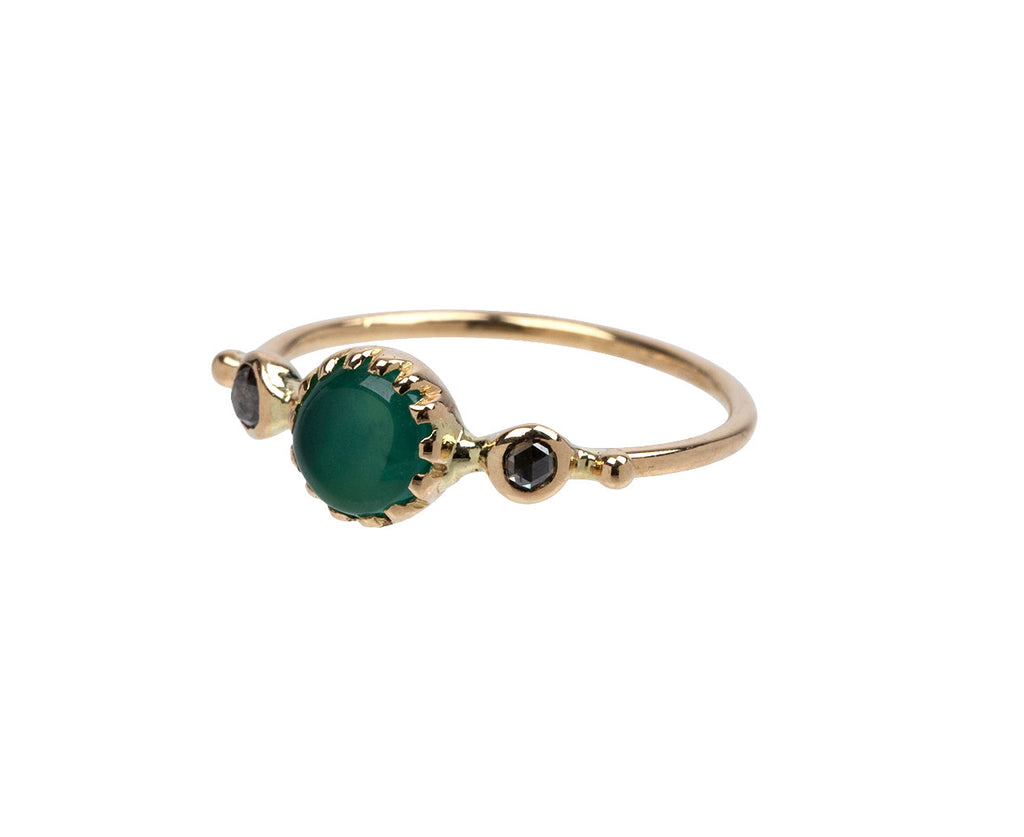 Green Onyx and Diamond Simple Ring