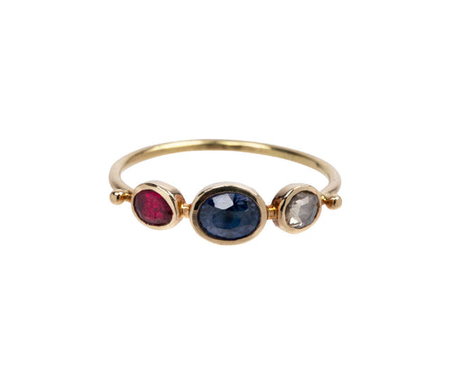 Sapphire, Spinel and Diamond Simple Ring