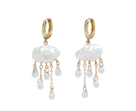 Rachel Quinn Keshi Pearl and White Topaz Monsoon Huggie Earrings
