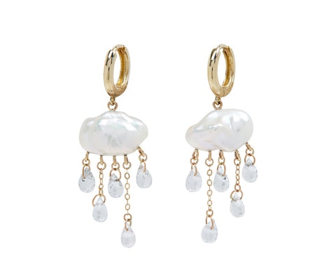 Rachel Quinn Keshi Pearl and White Topaz Monsoon Huggie Earrings