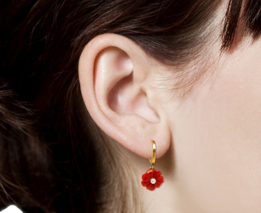 Coral Akoya Flower Drop Earrings - TWISTonline 