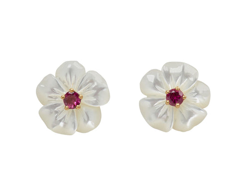 Elva Mother-of-Pearl and Pink Tourmaline Fiore Stud Earrings