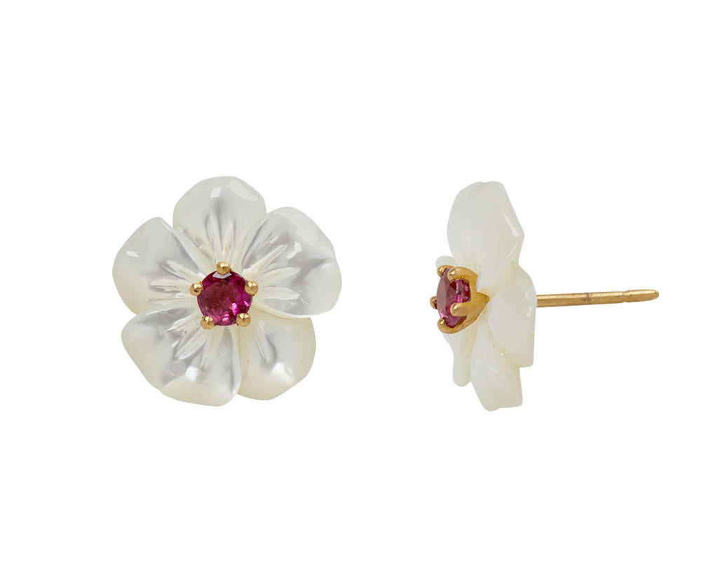 Elva Mother-of-Pearl and Pink Tourmaline Fiore Stud Earrings - side