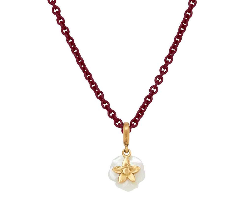 Mother-of-Pearl and Sapphire Flower Pendant Necklace