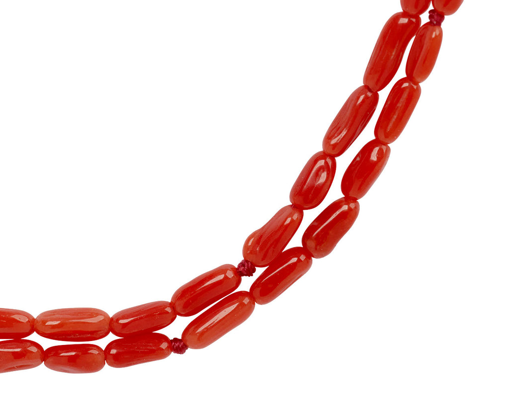 Elva Rice Grain Coral Beaded Necklace - closeup