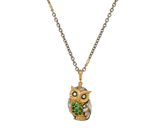 Elva Tsavorite and Diamond Owl Pendant Necklace