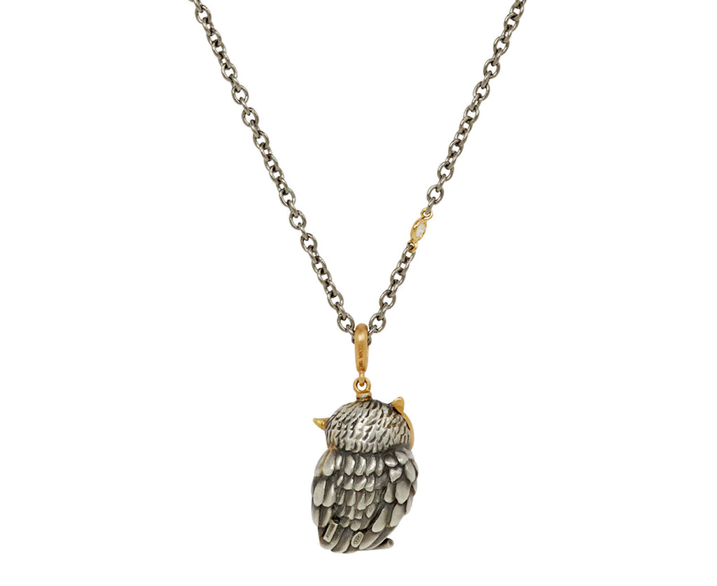 Elva Tsavorite and Diamond Owl Pendant Necklace - back