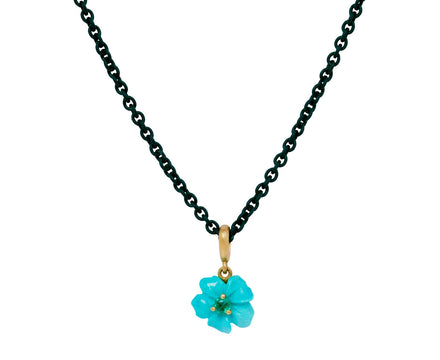 Elva Turquoise and Emerald Flower Pendant Necklace