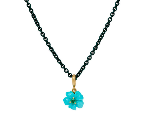 Elva Turquoise and Emerald Flower Pendant Necklace