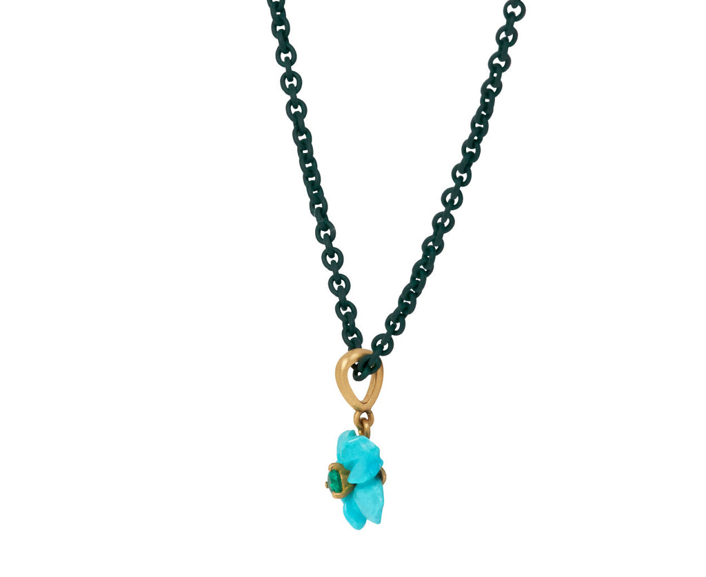 Elva Turquoise and Emerald Flower Pendant Necklace - side