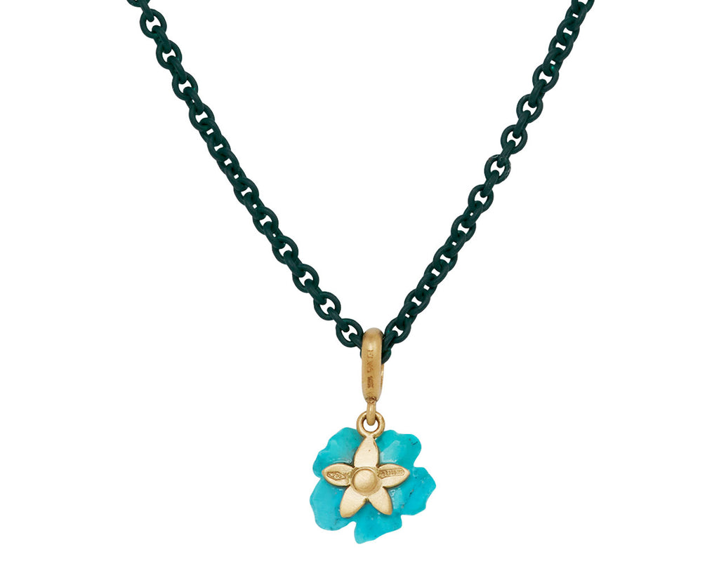 Elva Turquoise and Emerald Flower Pendant Necklace - back