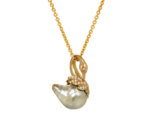 Tahitian Pearl and Diamond Swan Pendant Necklace - TWISTonline 