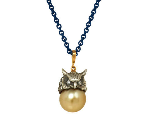 SILVER OWL (SOUTH SEA PEARL) ON BLUE CHAIN - TWISTonline 