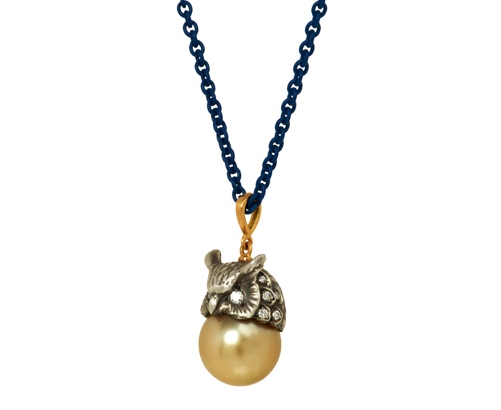 SILVER OWL (SOUTH SEA PEARL) ON BLUE CHAIN - TWISTonline 