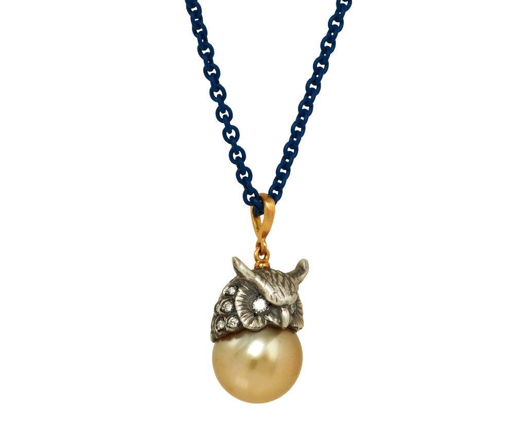 SILVER OWL (SOUTH SEA PEARL) ON BLUE CHAIN - TWISTonline 
