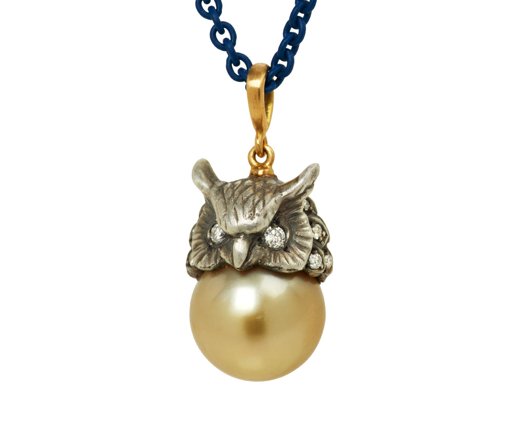 SILVER OWL (SOUTH SEA PEARL) ON BLUE CHAIN - TWISTonline 