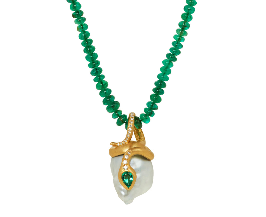 Zambian Emerald Bead Pearl Snake Necklace - TWISTonline 