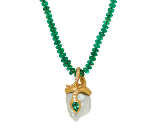 Zambian Emerald Bead Pearl Snake Necklace - TWISTonline 