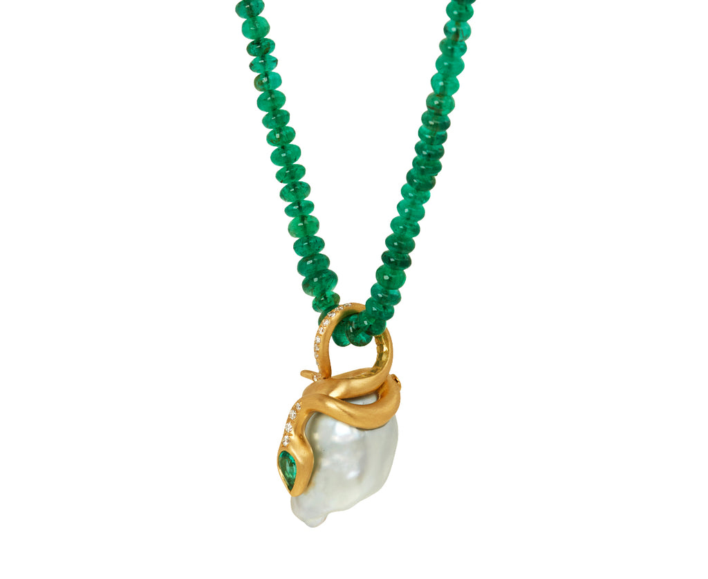 Zambian Emerald Bead Pearl Snake Necklace - TWISTonline 