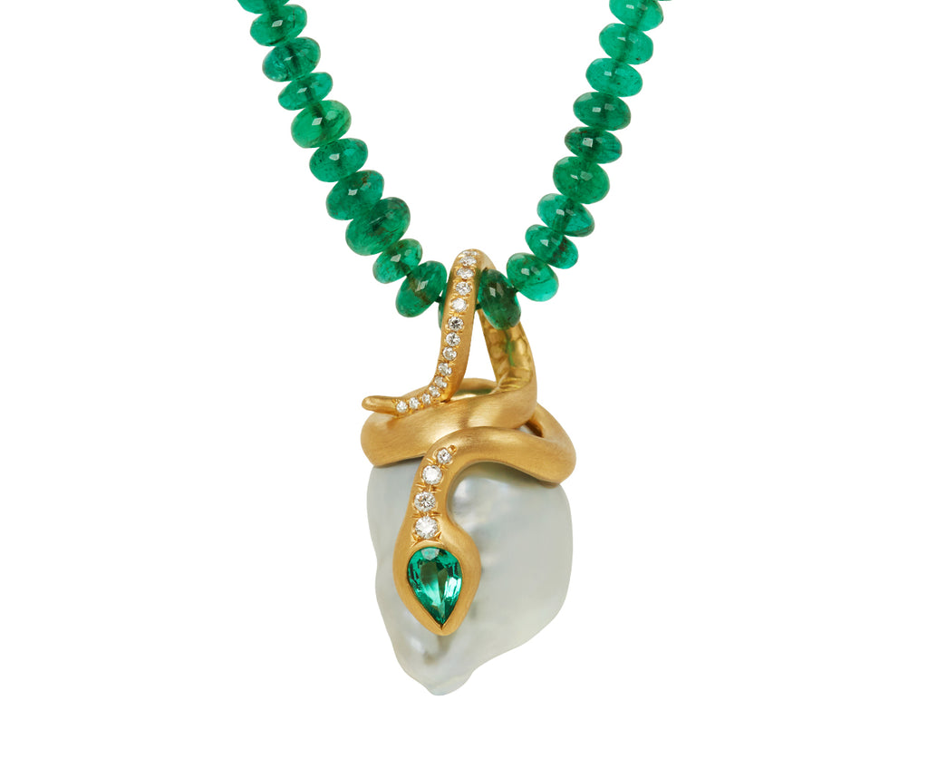 Zambian Emerald Bead Pearl Snake Necklace - TWISTonline 