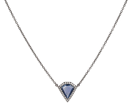 Eva Fehren Shield Sapphire and Diamond Halo Pendant Necklace