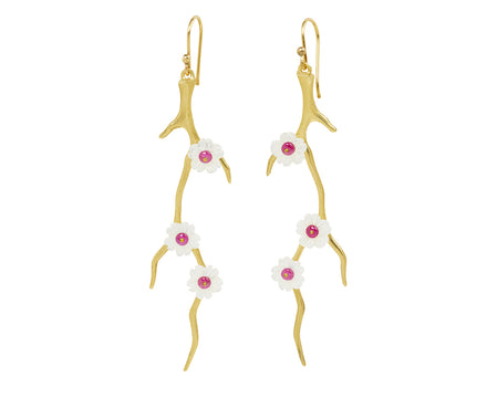 Ruby and Mother-of-Pearl Dogwood Branch Earrings
