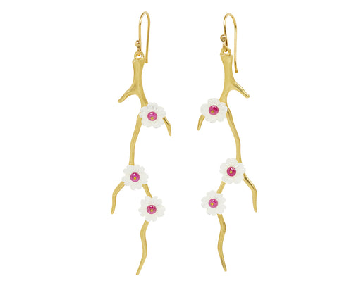 Ruby and Mother-of-Pearl Dogwood Branch Earrings