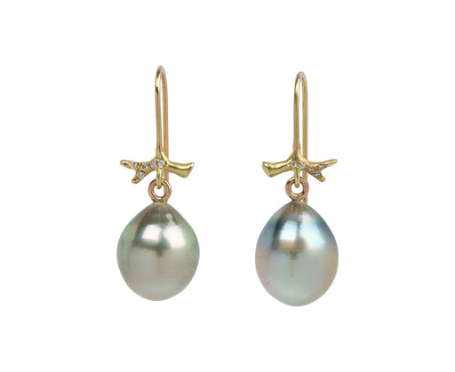 Gray Tahitian Pearl Diamond Pavé Branch Earrings
