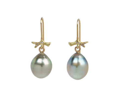 Gray Tahitian Pearl Diamond Pavé Branch Earrings