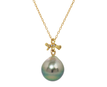 Black Pearl and Diamond Twig Pendant Necklace