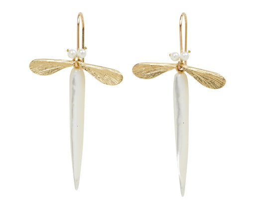 Mother-of-Pearl Jeweled Damsel Fly Earrings