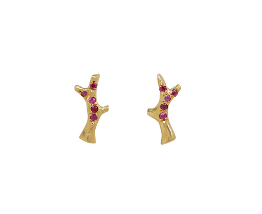 Annette Ferdinandsen Tiny Ruby Thorn Branch Stud Earrings