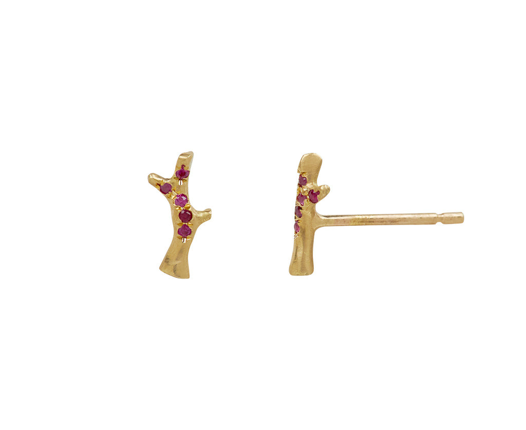 Annette Ferdinandsen Tiny Ruby Thorn Branch Stud Earrings - Side View