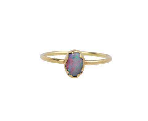 Light Lightning Ridge Opal Egg Stacker Ring