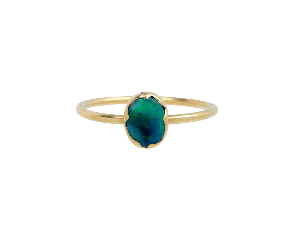 Dark Lightning Ridge Opal Egg Stacker Ring