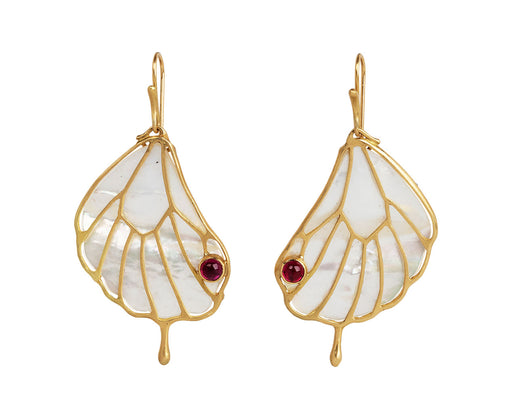 Mother-of-Pearl and Ruby Wing Earrings