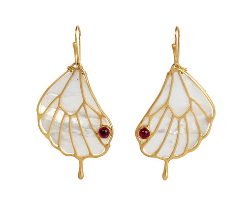 Mother-of-Pearl and Ruby Wing Earrings