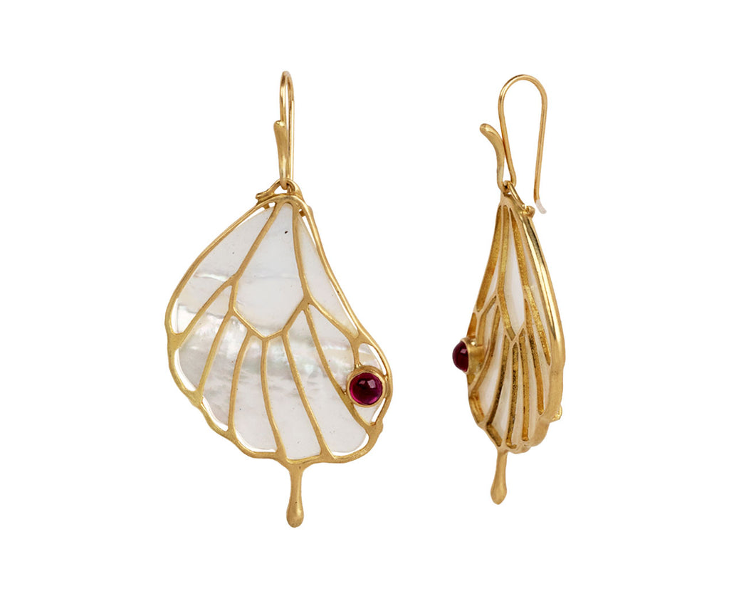 Mother-of-Pearl and Ruby Wing Earrings