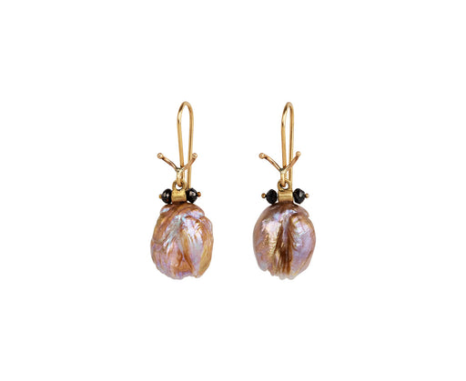 Natural Pearl and Black Diamond Beetle Earrings